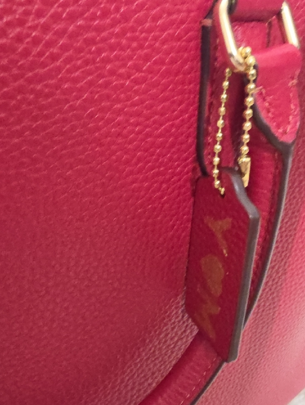 Coach Cherry Red Pebbled Leather Tote with Gold Accents - Picture 5 of 11